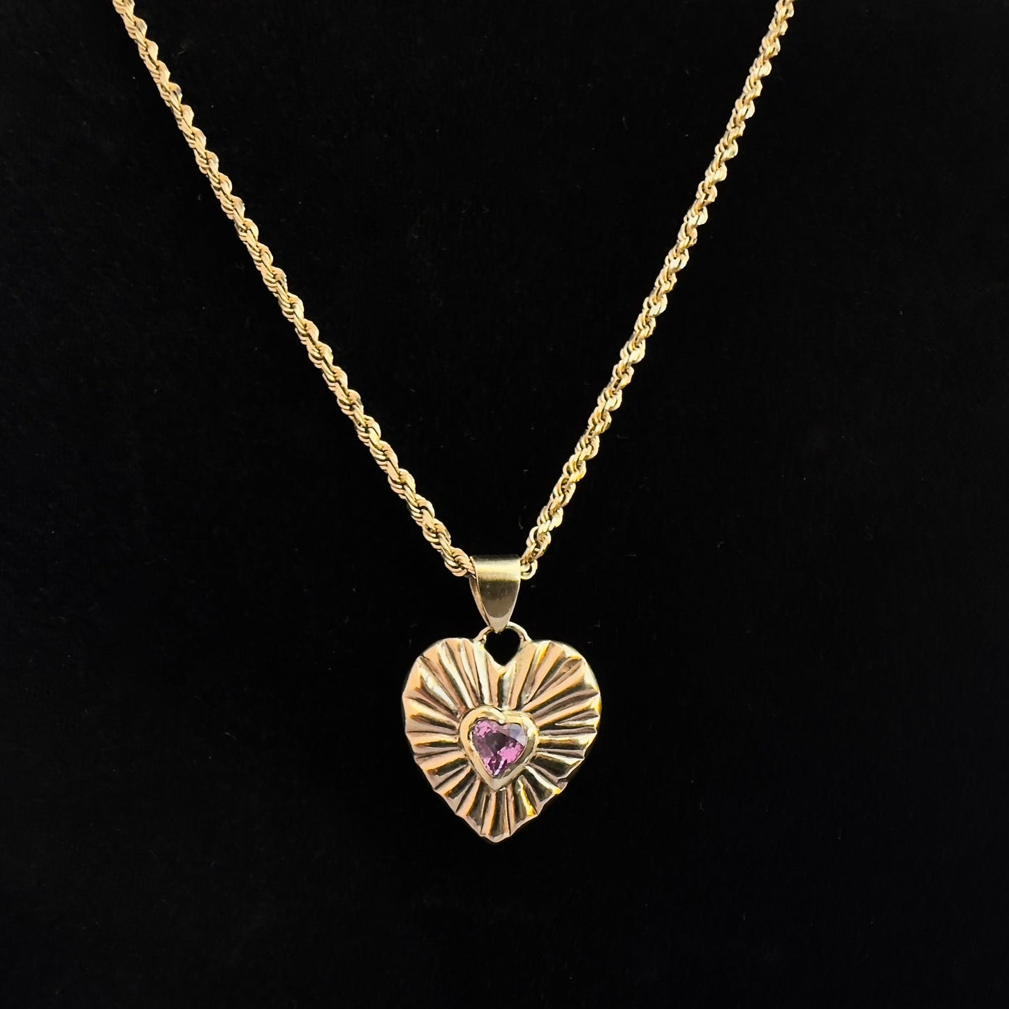 Pink Sapphire Ribbed Heart Pendant