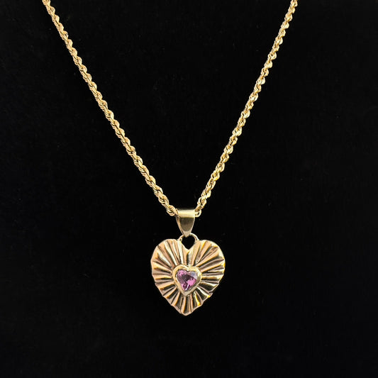 Pink Sapphire Ribbed Heart Pendant