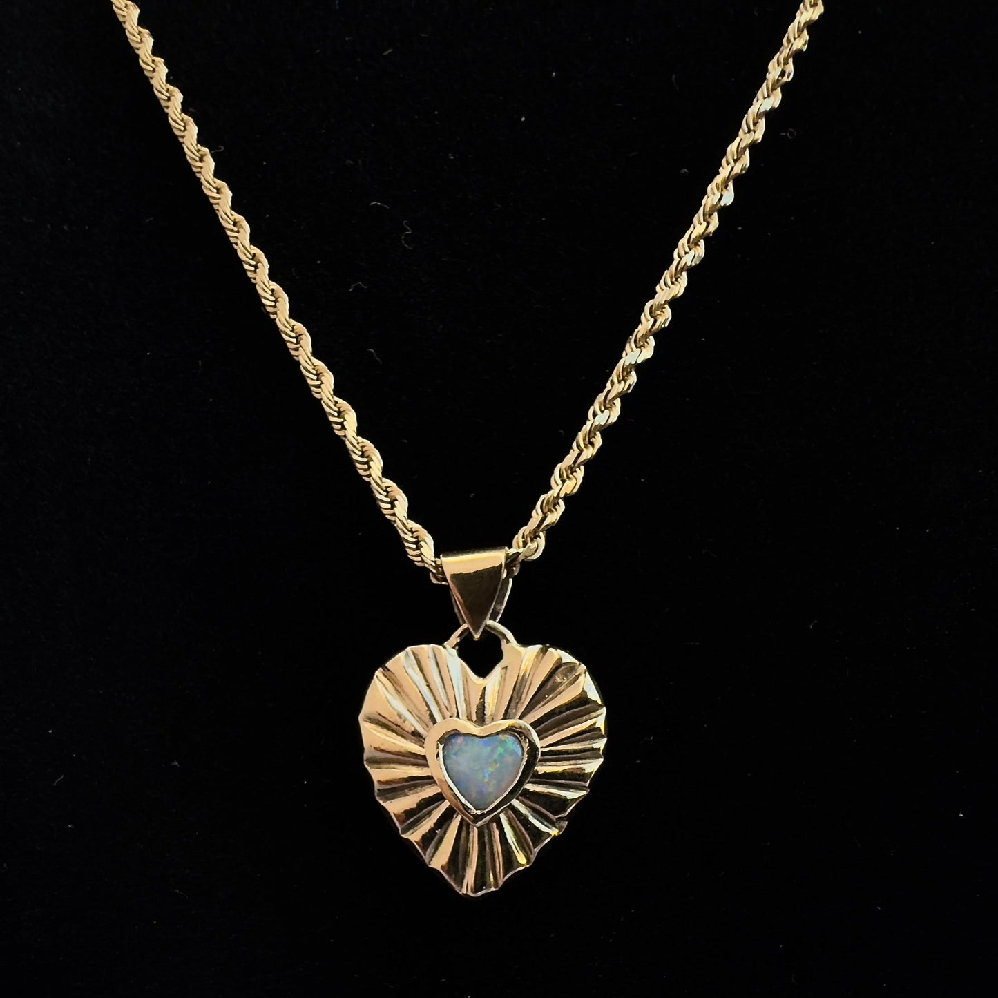 Australian Opal Ribbed Heart Pendant