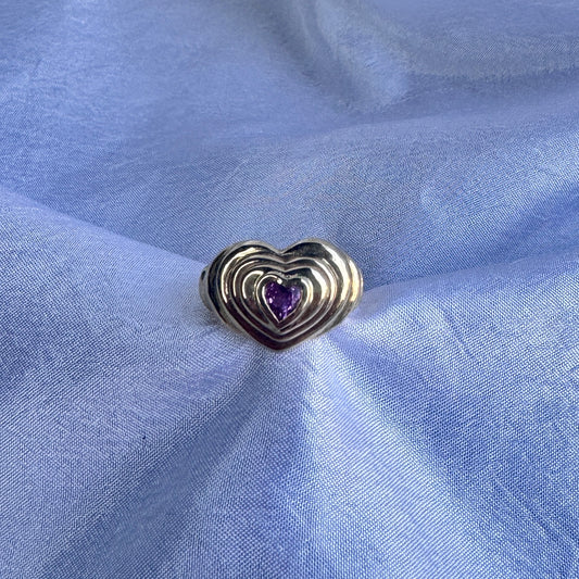 Domed Heart Sapphire Signet Ring *Size 5*